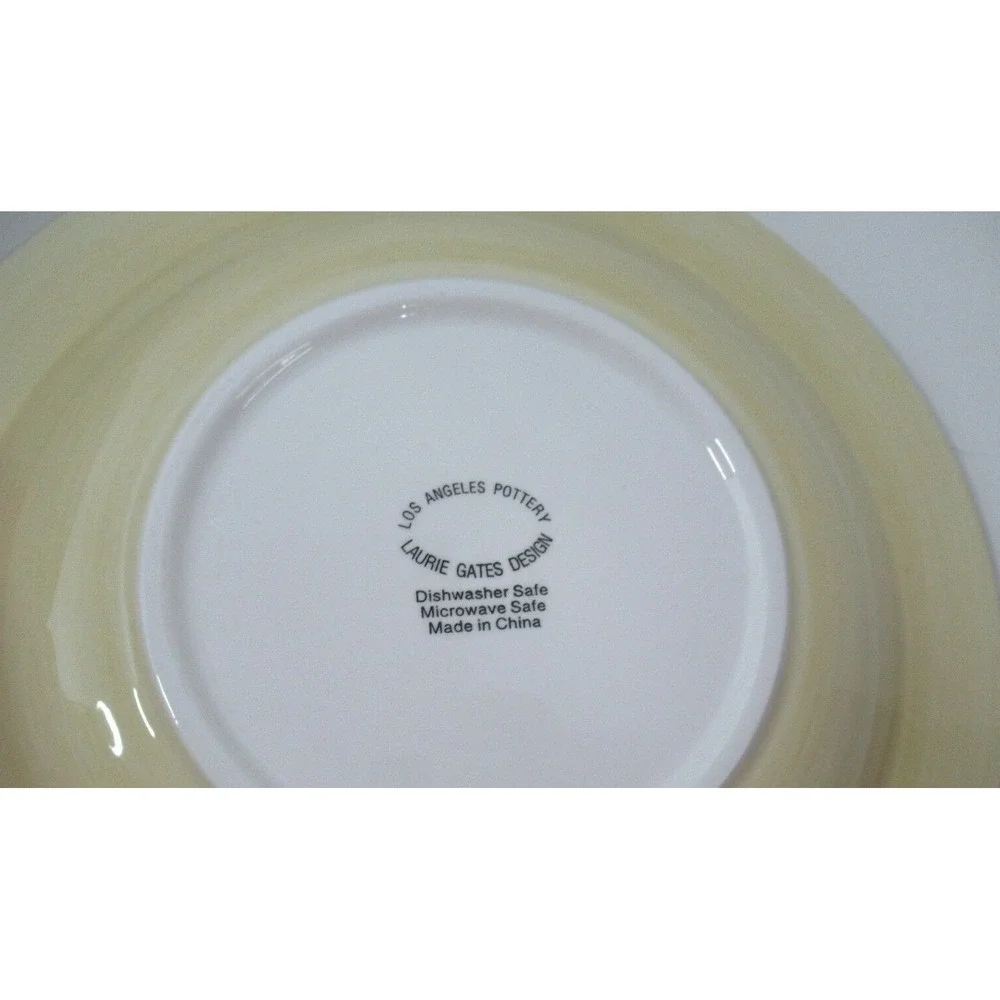 Los Angeles Pottery Laurie Gates design 2 salad plates holly berries plaid Xmas